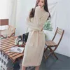 Hiver épaissir chaud coréen pull robe femmes à manches longues col roulé torsadé tricoté ceinture à lacets robes droites robes 210518