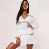 Beach Caftan Robe Cover-ups Tunique en coton blanc pour femmes Pareo Maillot de bain Cover-up Sexy Wear # Q966 210420