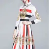 Mode Runway Design Lente Zomer A-lijn Jurk Dames Witte Lange Mouw Draai de hals Bloemen Print Midi Jurken Femme Robe 210520