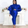 Robes décontractées grande taille fête pour les femmes 2021 mode manches bouffantes solide robes de soirée élégant vert femme robe vêtements africains