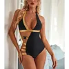 Jumpsuits voor dames rompers 2021 sexy bikini bodysuit zwemkleding dames patchwork bra strand jumpsuit zomer body body suit plus size zwart s