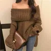 Winter Sweater Women Pullover Girls Tops Vintage slash neck Autumn sexy Female Knitted Outerwear Warm Sweaters Oversize 210423