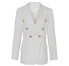 Printemps blanc noir à manches longues revers cranté gland boutons double boutonnage blazers mode gland outwear longs manteaux dn198081