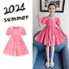 Amour imprimé coton filles robe nouveau 2021 été vêtements pour enfants princesse fête 12 ans lanterne manches col carré robe Q0716