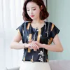 summer Women chiffon shirt and tops fashion plus size O-neck printing pattern Leisure Lady shirts Loose office lady 3741 50 210521