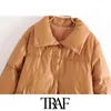 TRAF Moda Fashion Faux Leathe Quente Quente Jaqueta Jaqueta Casaco Vintage Bolsos De Manga Longa Feminino Outerwear Chic Tops 210415