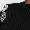 Mulheres moda beading lantejoulas solta blusas de malha vintage alto colar de manga comprida fêmea fêmea chique tops 210416