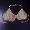 GLAMing Bling Kristall-BH-Halskette, Bikini-Unterwäsche-Kettengeschirr für Frauen, Strass-Quasten-Körperketten, Rave-Outfit-Schmuck
