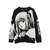 Atsunny Hip Hop Streetwear Estilo Vintage Harajuku Tricô Sweater Anime Girl Knitted Morte Nota Pullover 210918
