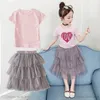 Ensembles de vêtements pour adolescentes Tenues pour enfants Vêtements pour enfants Robe d'été douce T-shirts à manches courtes Dentelle Tutu Jupes Princesse Deux pièces B6855