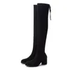 Bottes femmes daim sur le genou haut à lacets talon femme doux bout rond plate-forme chaussures automne mode 2021