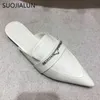 Suojialun 2021 primavera mulheres mules sapatos moda cristal deslizamento na metade chinelo flat salto apontado toe slides elegante aleta ao ar livre f c0330