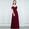 Elegante een lijn Bourgondië Bruidsmeisje Jurken Sexy V-hals Chiffon Lange Backless Wedding Avondjurk