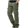 Mäns byxor Mid-Waist Zip Cargo Avslappnad Fit Solid Casual Byxor med Multi-Pocket Streetwear Oversize Sweatpants Pantalones