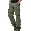 Heren jeans Mode Mid-Taille Zip Cargo Pants Ontspannen Fit Effen Broek met Multi-Pocket Mannen Wandelen Herfst # 01