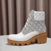 Botas de salto alto outono inverno salto grosso designer mulheres sapatos de couro macio deserto bota de couro real carta rendas até moda senhora saltos