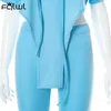 FQLWL Streetwear Summer 2 Two Piece Sets Women Outfits Hooded Top Pants Suits Casual Sweatsuit Matching Set Blue Tracksuit Women Y0625