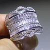 Lyxsmycken unika 925 Sterling Silver Full Stack 5A Cubic Zirconia Cz Diamond Wide Rings Party Women Wedding Band Finger Band 8811251
