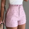 Mode Solid Color High Taille Button Ruffled Kaded Summer Women Shorts 210714