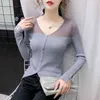 Autumn Wool Korean Slimming Long Sleeve Sweater Super Breathable Hollow Sunscreen V-neck Women's Cardigans 10601 210508