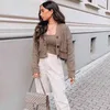 2 sztuki Zestaw Przycięty sweter dzianiny Cardigans Kobiety Camis Garnitury Causal Oversized sweter Płaszcze zworki Jesień Zima 210415