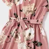 Floral Print V-neck Short-sleeve Matching Pink Shorts Rompers 210528