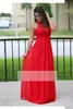 2021 sexy rood land een lijn bruidsmeisje jurken illusie kant chiffon sleevels goedkope strand sexy backless vloer lengte maxi jurk prom jassen