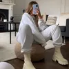 Yeni Sonbahar Kış Beyaz Kadın Çizmeler Tıknaz Taban Platformu Çorap Çizmeler Streç Kumaş Ayakkabı Orta Buzağı Kalın Topuk Chelsea Biker Patik