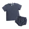 Conjuntos cortos unisex para niños, ropa de verano para bebés, ropa de boutique para niñas, camisas de lino y algodón para recién nacidos, pantalones cortos, 2 piezas