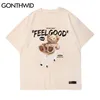 Kortärmad Tees Harajuku Streetwear Toy Bear Varukorg Skriv ut T-shirts Bomull Casual Hip Hop Loose Tshirts Toppar 210602