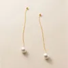 Querme genuíno 925 esterlina prata moda coreano pérola longa linha de orelha brincos para mulheres festa piercing brinco jóias 210507