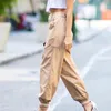 Женские брюки CAPRIS брюки женщин сплошной цвет свободного упругого кармана кармана с цепной хип-стритюрой