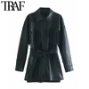 Women Fashion With Belt Tassel Faux Leather Loose Jacket Coat Vintage Long Sleeve Pocket Female Outerwear Chic Top 210507