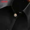 Kobiety Czarne Koszule Satynowe Z Długim Rękawem Solidna Collar Collar Eleganckie Biuro Panie Nosić Bluzki 5x11 210416