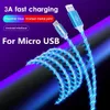 5A Flödesfärger LED Glow USB Laddare Typ C Kabel för Android Micro USB Laddningskabel för Samsung Charge Wire Cord