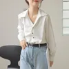 Femmes Satin Blouses Tops Mode Coréenne Solide Blanc Blouse Dames Bureau Workwear Chemises Femme Élégante Blusas Mujer de Moda 210602