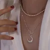 Anhänger Halsketten Mode Süße Mond Kubikzircon Versilbert Halskette Für Frau Halbmond Schlüsselbein Kette