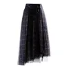 Irregular Plaid Skirt For Women High Waist Mesh Hit Color Casual Skirts Female Clothing Spring Fashion 210521