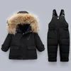 Vecchio ciabattino 41n358 # spessore cappotto caldo cappotto bambino bambino abbigliamento tuta outwear outwear reale collare di pelliccia reale pagliaccetto da anatra bianco set 2 pezzi