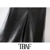 TRAF Moda Fashion Side Bolsos Faux Leather Bermuda Shorts Vintage Cintura alta Zíper Feminino Calças Curtas Mujer 210415