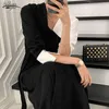 Solidna sukienka o wysokiej talii dla kobiet ROBE FEMME OL KOREA Styl elegancki długie es v neck linia odzież kobieta 12795 210521