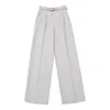 White Women's Formal Pants Casual Chic Wide-leggings with Belt High Waist Elegant Work Trousers Female 210428