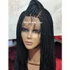Часть запаса Box Braids парик черного цвета, средний плетеный полный парик фронта шнурка для африканских женщин, синтетическое термостойкое волокно7977082