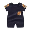 Sevimli Bebek Erkek Kız Yaz Tulum Pamuk Toddler Kısa Kollu Tulumlar Kaliteli Bebek Yenidoğan Ekose Onesies 0-24 Ay