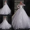 Długie rękawy Suknie ślubne Elegancka Koronkowa Aplikacja Linia Suknie ślubne Ruched Tulle Sweep Pociąg Princess Vestido de Noiva