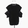 Spring And Summer Solid Black Cuffs Zipper Chain Decorative Pendant Short Sleeve T-Shirt Top For Women Casual GX1250 210421