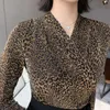 Women Two Pieces Sets Sexy V Neck Leopard Blouse + High Waist Fringe Wrap Skirt Office Laday Wear Spring 210608