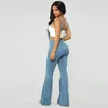 Kvinnors jeans kvinnors h￶ga midja zip pojkv￤n f￶r kvinnor knappband byxor elastiska vintage streetwear byxor bell-bottom e21