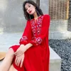 Jastie 자수 민족 여성 드레스 술 레이스 업 V-Neck 긴 소매 맥시 드레스 Boho 해변 휴가 해변 긴 Vestidos 210419