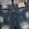 Hip hop rippade jeans kort för män sommar denim shorts rakt smal ungdom blå byxor plus storlek motorbiker män